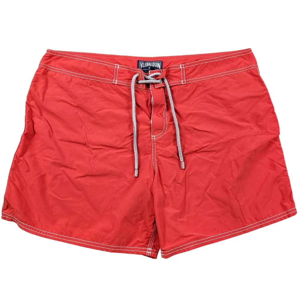 Vilebrequin Men's XXL Red Spellout Logo Flat Front Boardshorts Swim Trunks